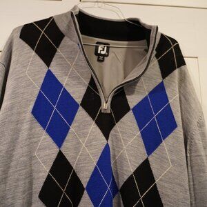 Footjoy Fj 1/2 Zip Lined Insulated Pullover 100% Wool Mens - Argoyle - Grey/Blue